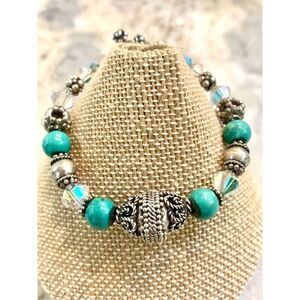 Vintage Turquoise Howlite with Bali Sterling Silver Findings Bracelet #southwest